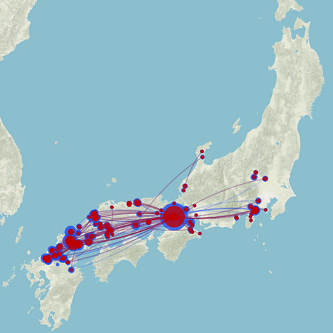 View of extant and presumed document network mapped.